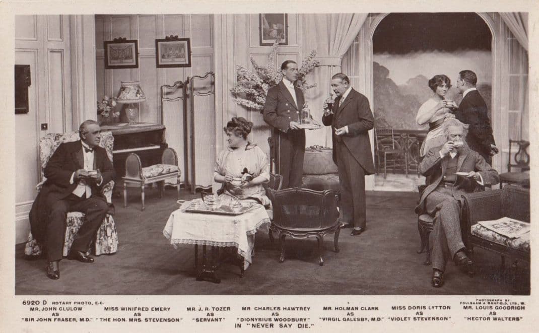 Never Say Die HUGE CAST Winifred Emery Doris Lytton Antique RPC Postcard