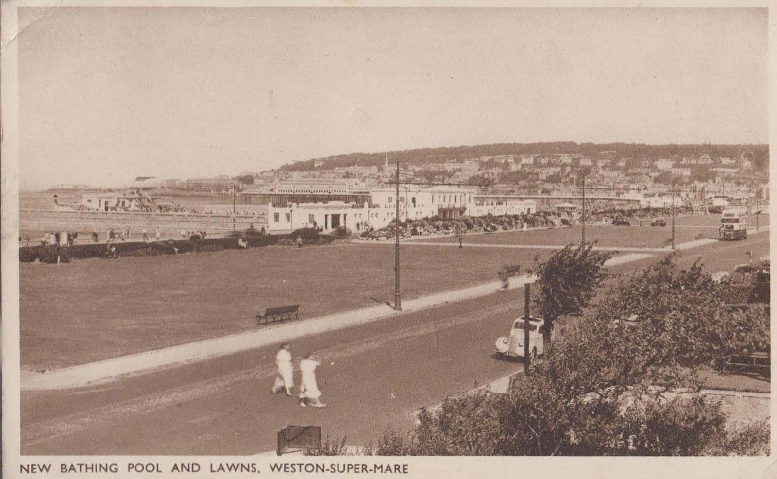 New Bathing Pool Swimming Just Modernized Weston Super Mare Old WW2 Postcard