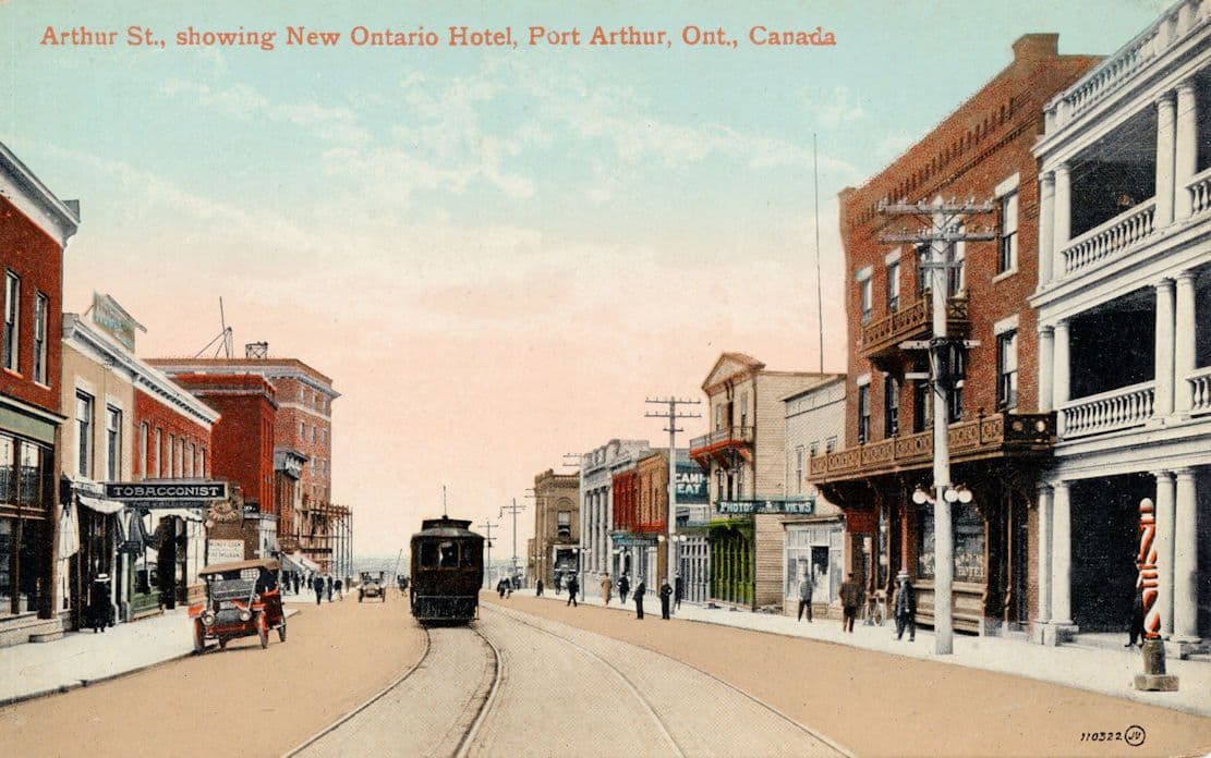 New Ontario Hotel Port Arthur Street Canada Tram Old Postcard