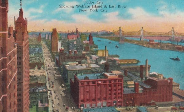 New York City Tudor City Welfare Island East River Old Postcard