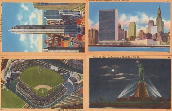 New York Yankee Stadium Illuminations United Nations Rockerfeller 4x Postcard s