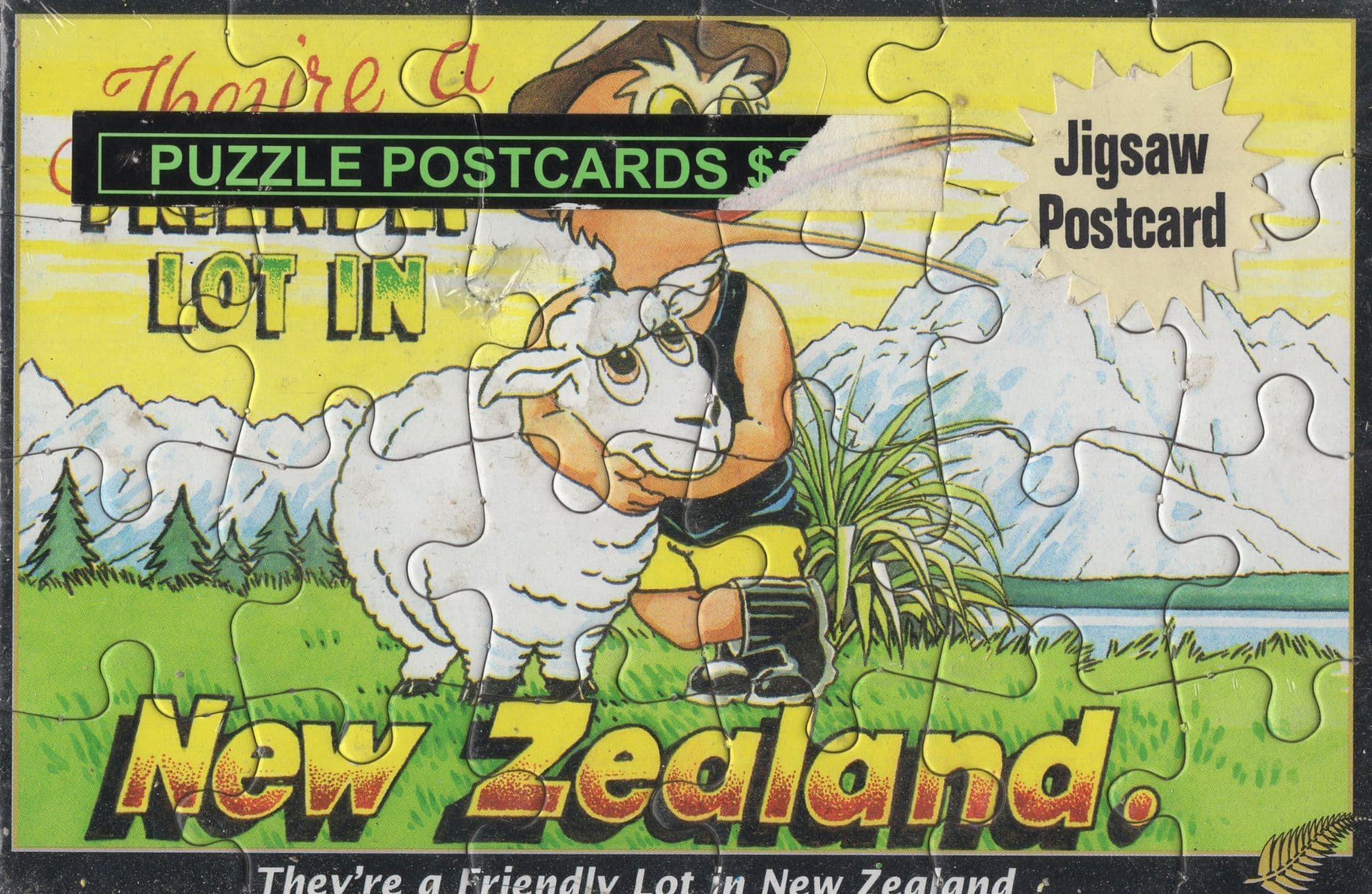 New Zealand Lamb Cuddling Farm Boy Jigsaw Puzzle Postcard Sealed