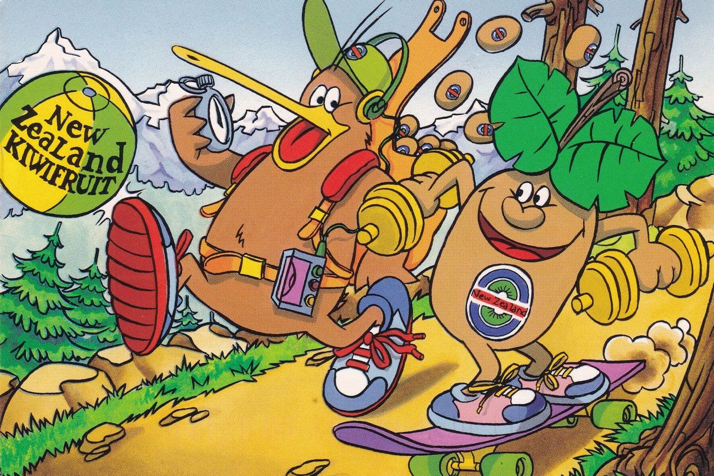 New Zealand Stay Fit Exercise With Kiwi Fruit Comic Advertising Postcard
