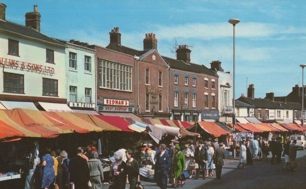 Newcastle Under Lyme Open Market Staffordshire 1970s Postcard