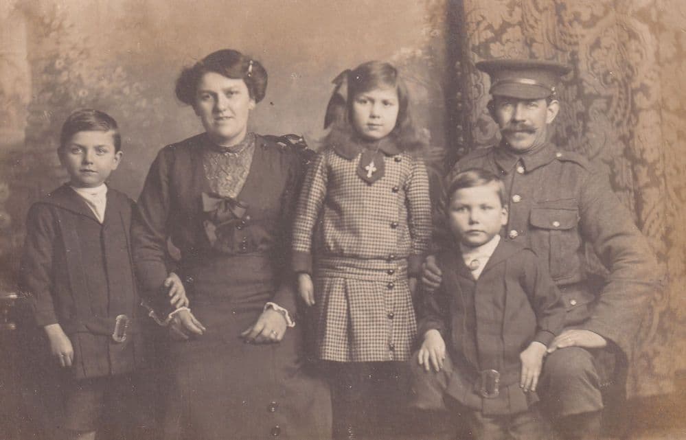 Newcastle War Soldier & Family Antique Portrait Postcard