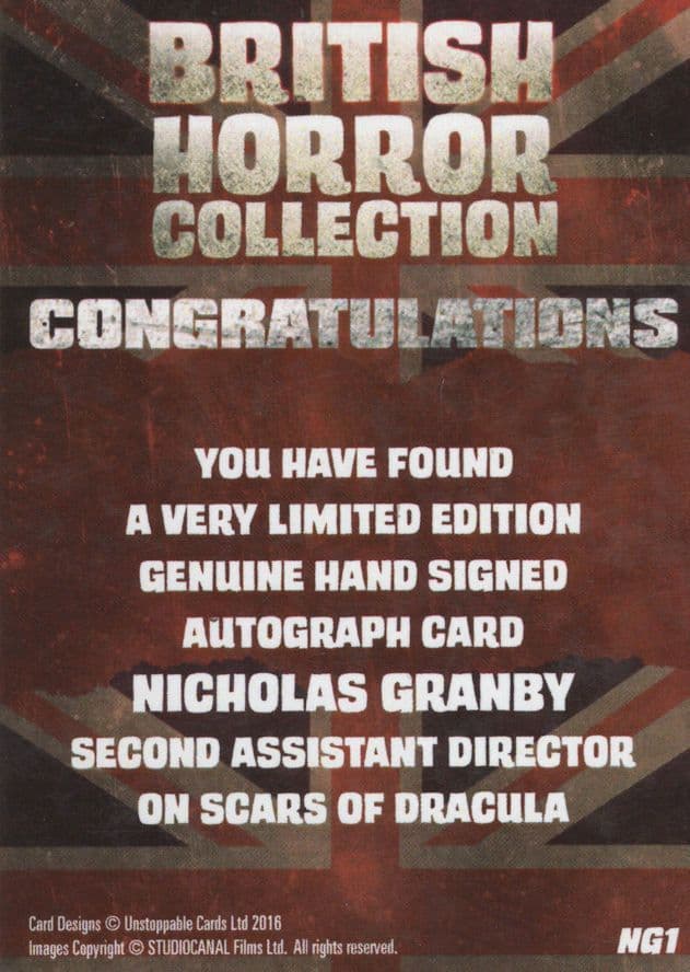 Nicholas Granby Horror Of Frankestein Hammer Film Hand Signed Card