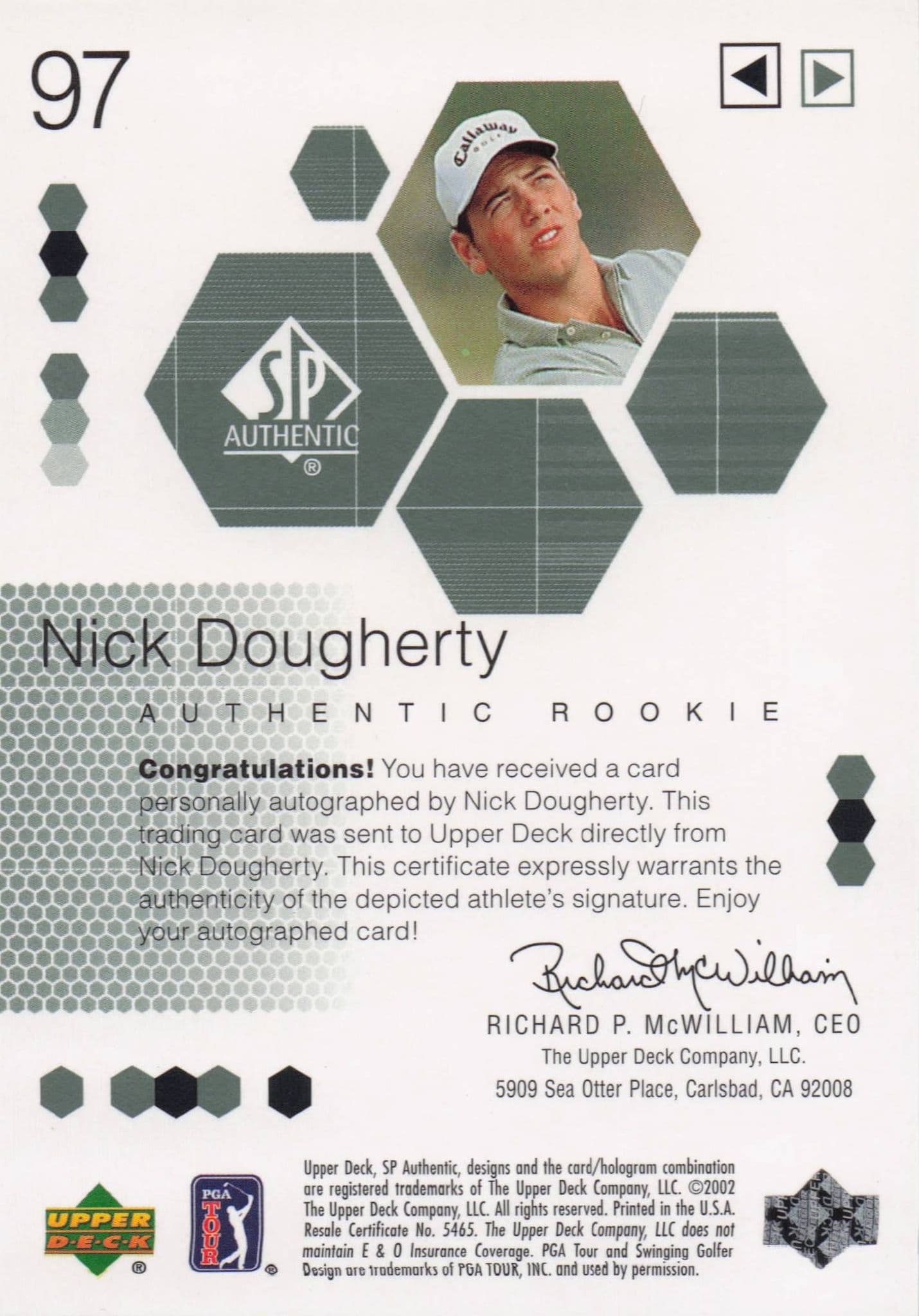 Nick Dougherty Authentic Rookie 2002 Golf SP Hand Signed Autograph Card
