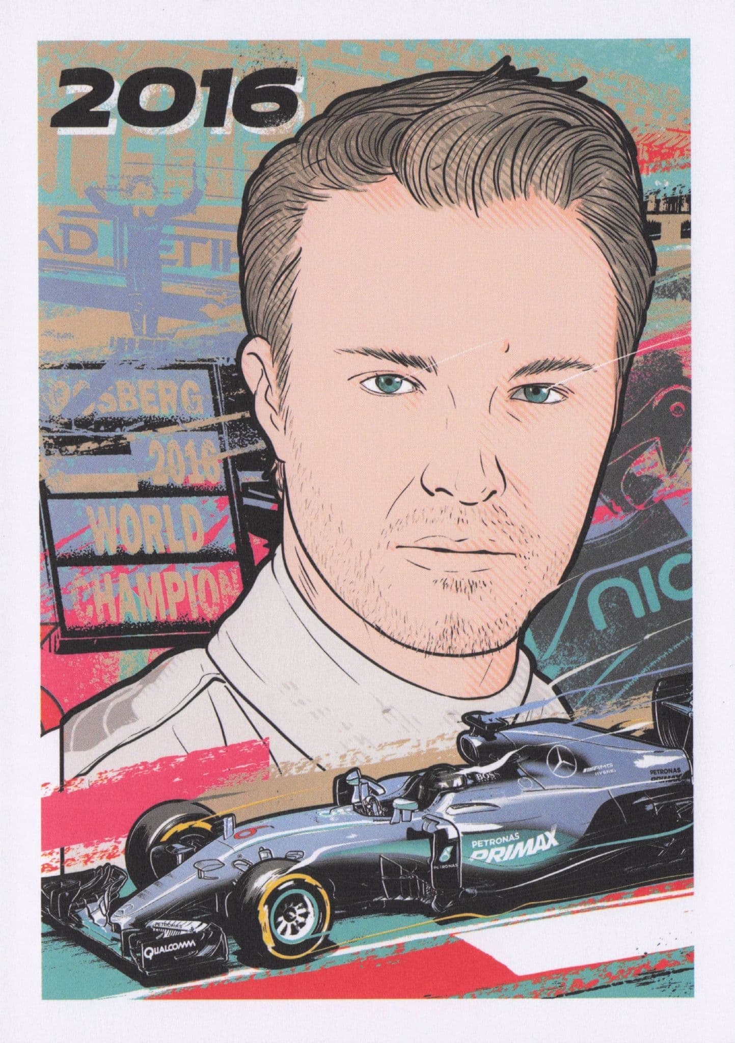 Nico Rosberg German Grand Prix F1 Motor Race Racing Driver Painting Postcard