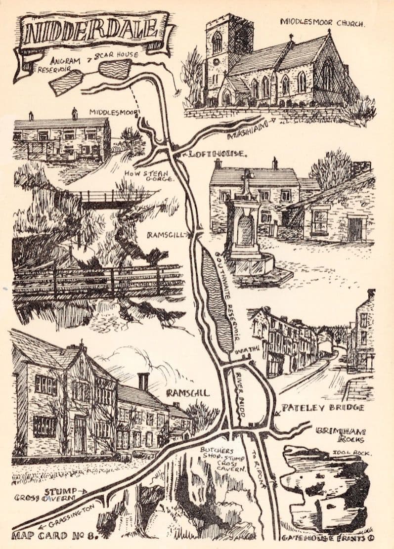 Nidderdale Map Yorkshire PB Postcard