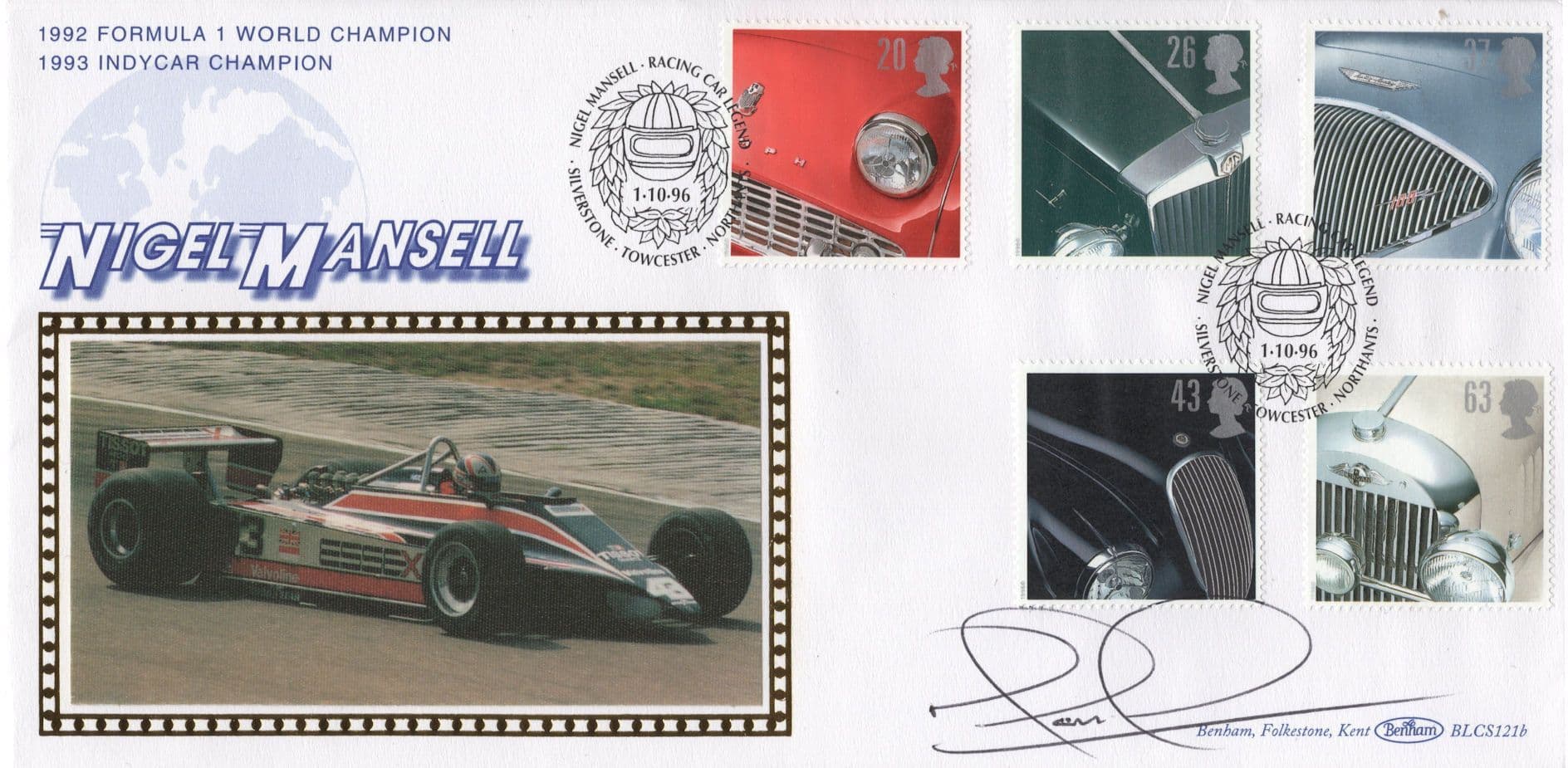 Nigel Mansell 1996 Rare Benham Hand Signed First Day Cover