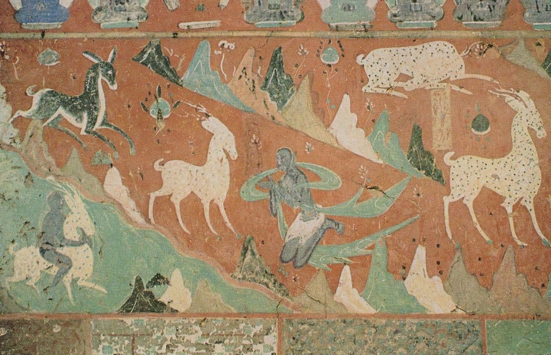Nine Coloured Chinese Deer Northern Wei Dynasty Mural Postcard