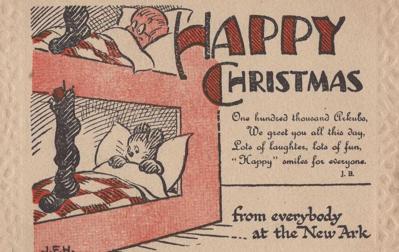 Noahs Ark Happy Christmas Mouse Antique Xmas Animal Comic Postcard