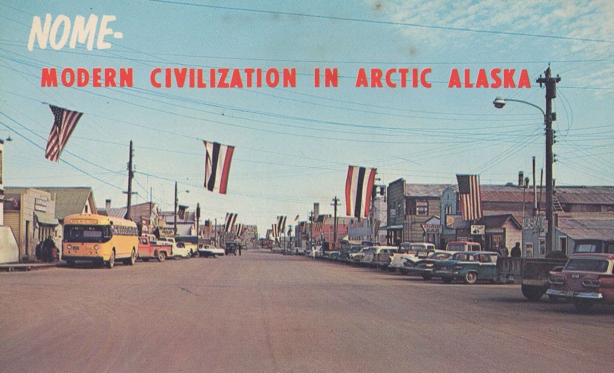 Nome Arctic Alaska Flag Display Bus 1960s Postcard
