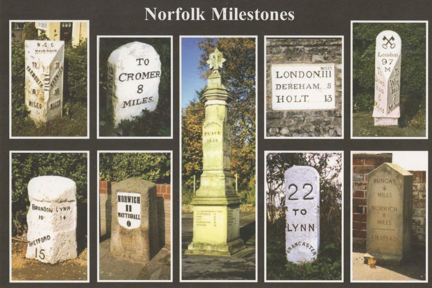 Norfolk Milestones Cromer Kings Lynn Postcard