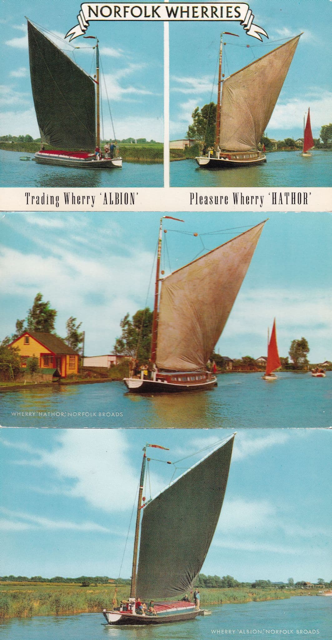 Norfolk Wherries Sailing Boat s 3x 1960s Postcard s