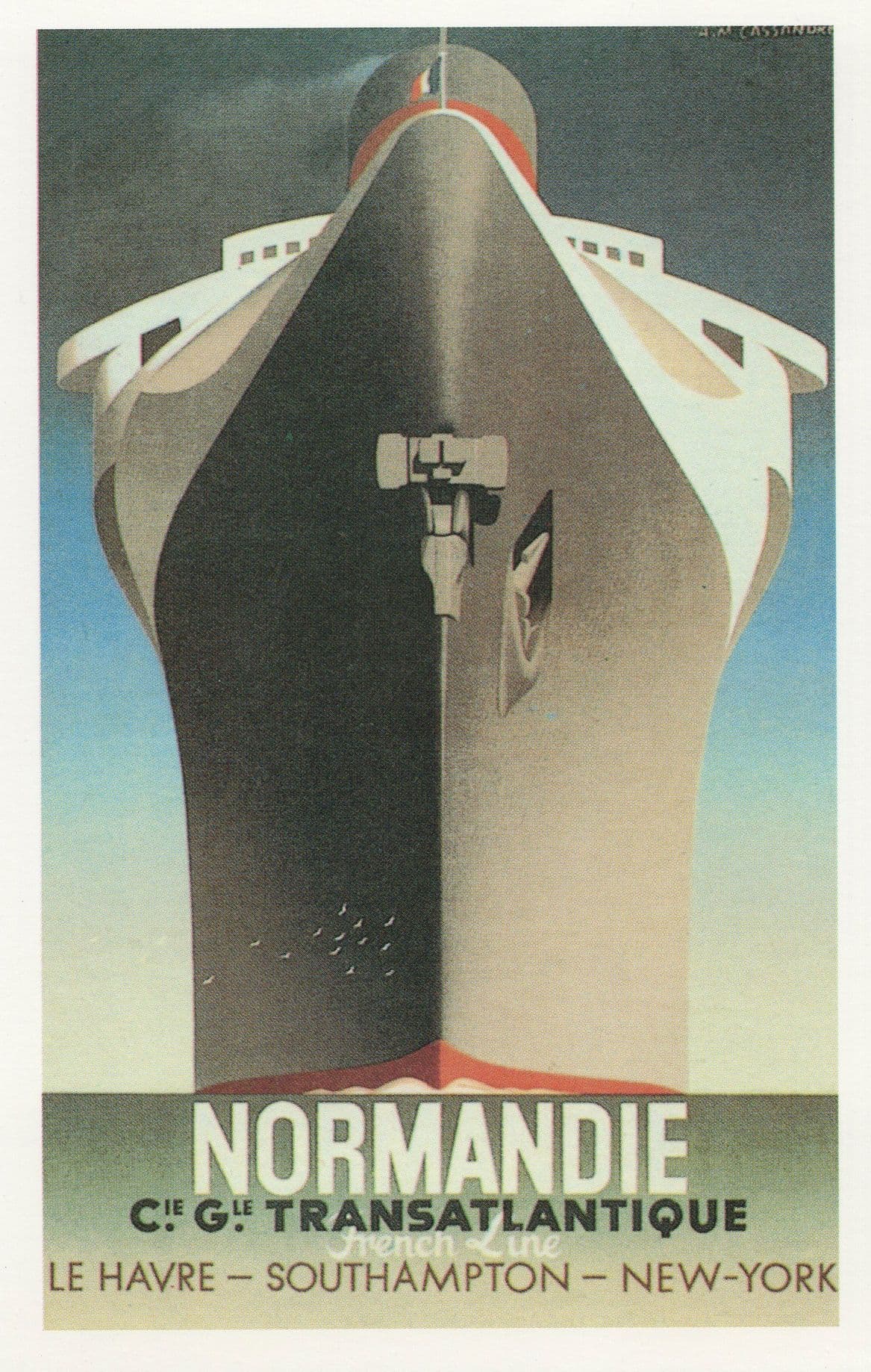 Normandie Le Havre French Line Southampton Ferry Ship Poster Postcard