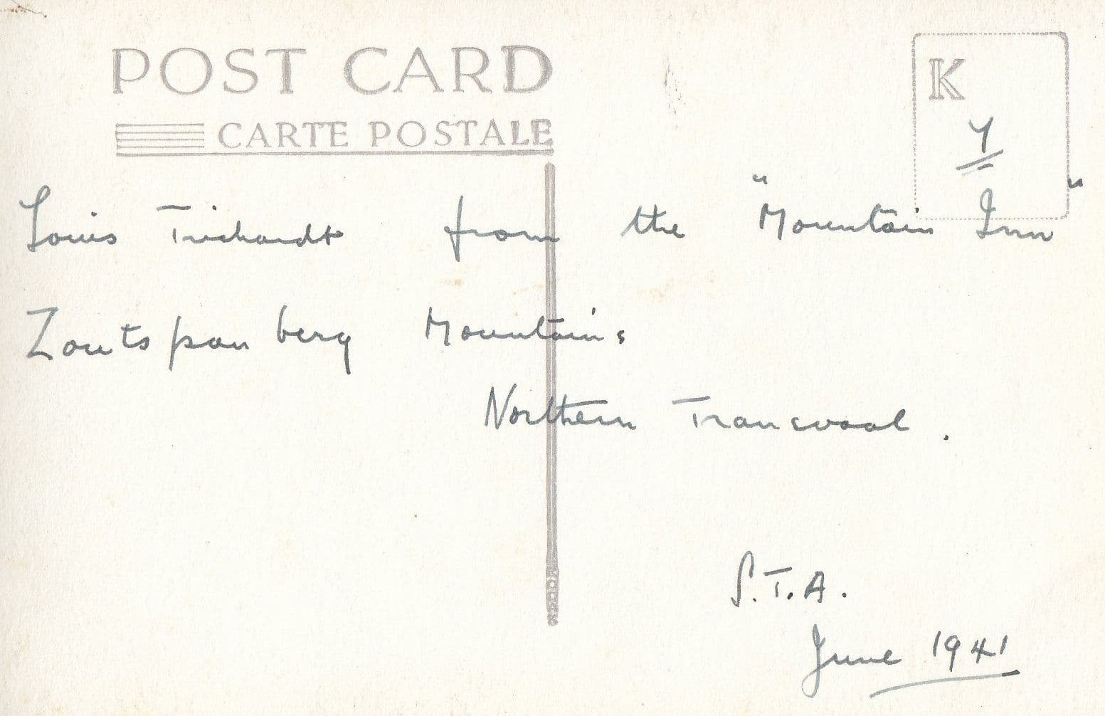 Northern Transvaal Louis Trichardt South Africa Soldiers Journey WW2 Signed Military Postcard