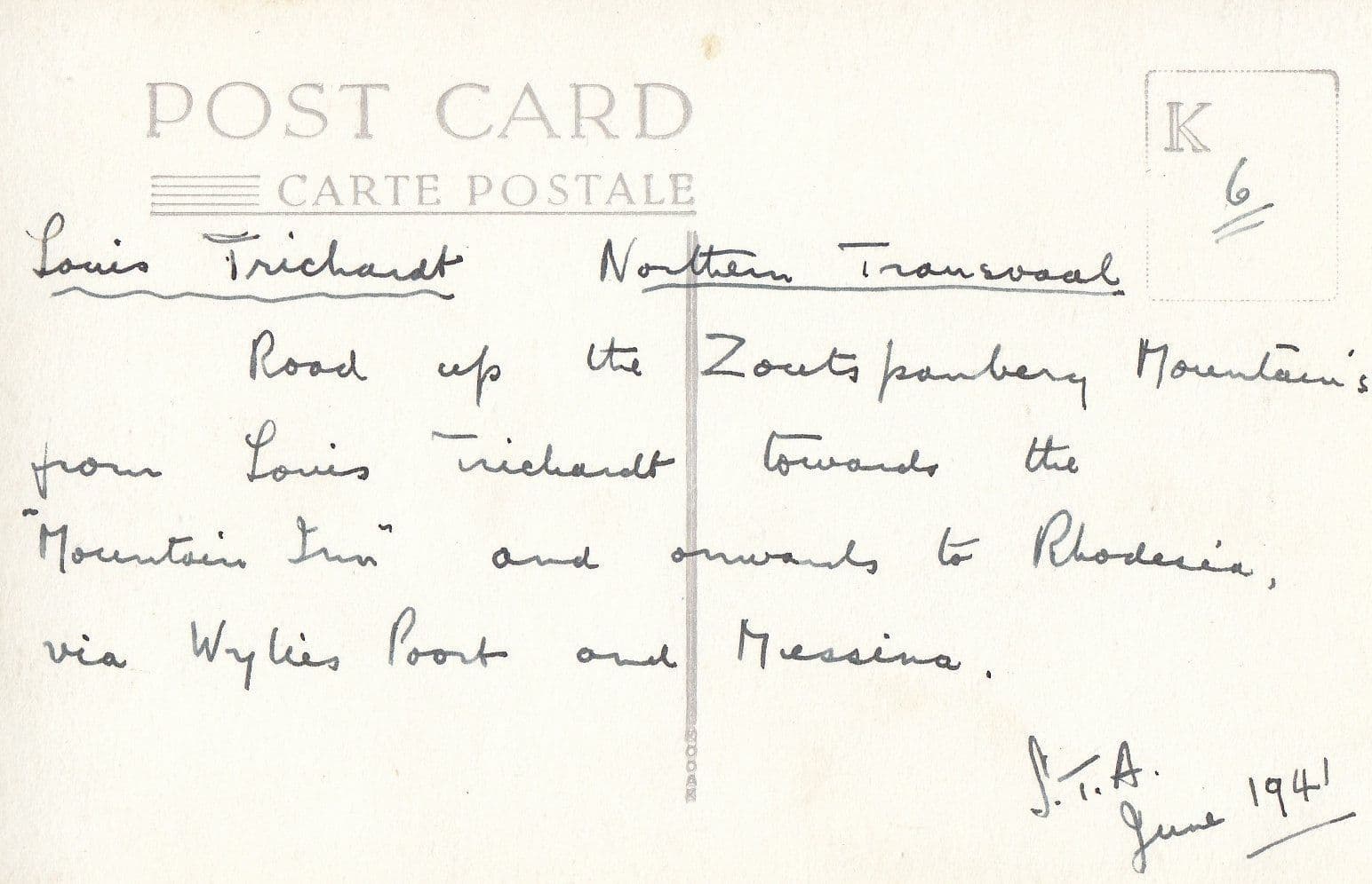 Northern Transvaal Louis Trichardt South Africa Soldiers Rhodesia Signed WW2 Military Postcard