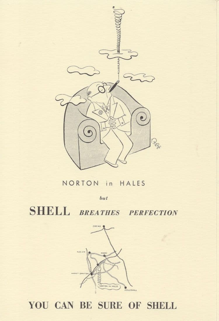 Norton In Hales Shropshire Shell Petrol Cigar Map Rare Postcard