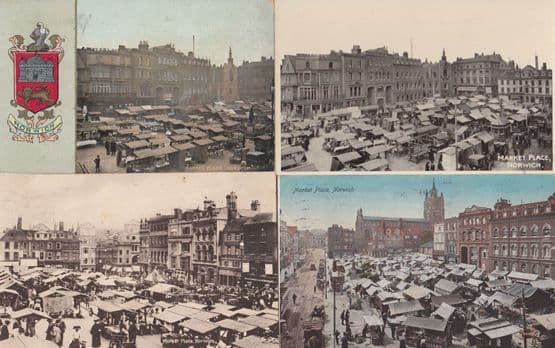 Norwich Market 4x Antique Incl RPC Heraldry Shield Postcard s