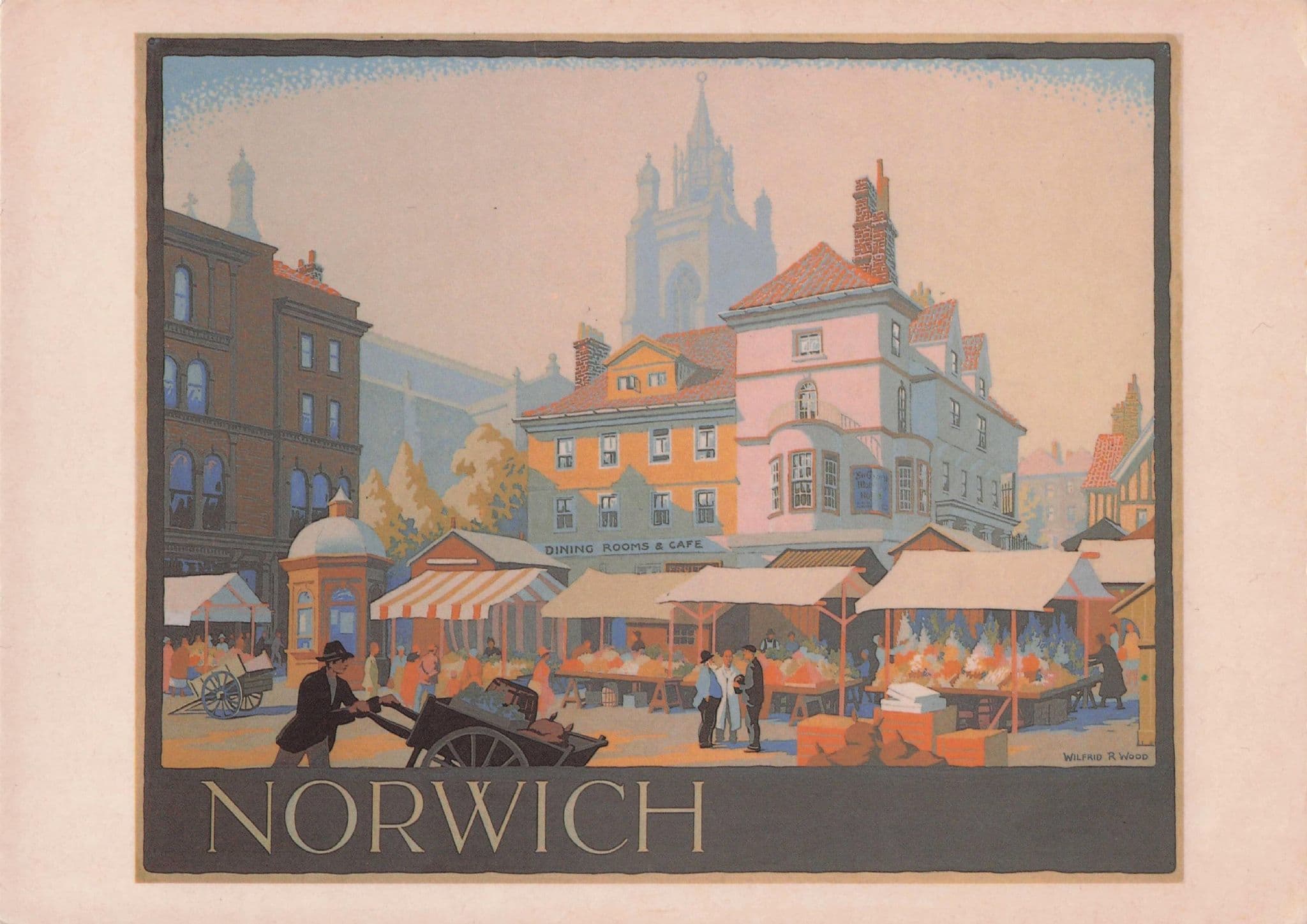 Norwich Market Wilfrid Rene Wood Painting Postcard