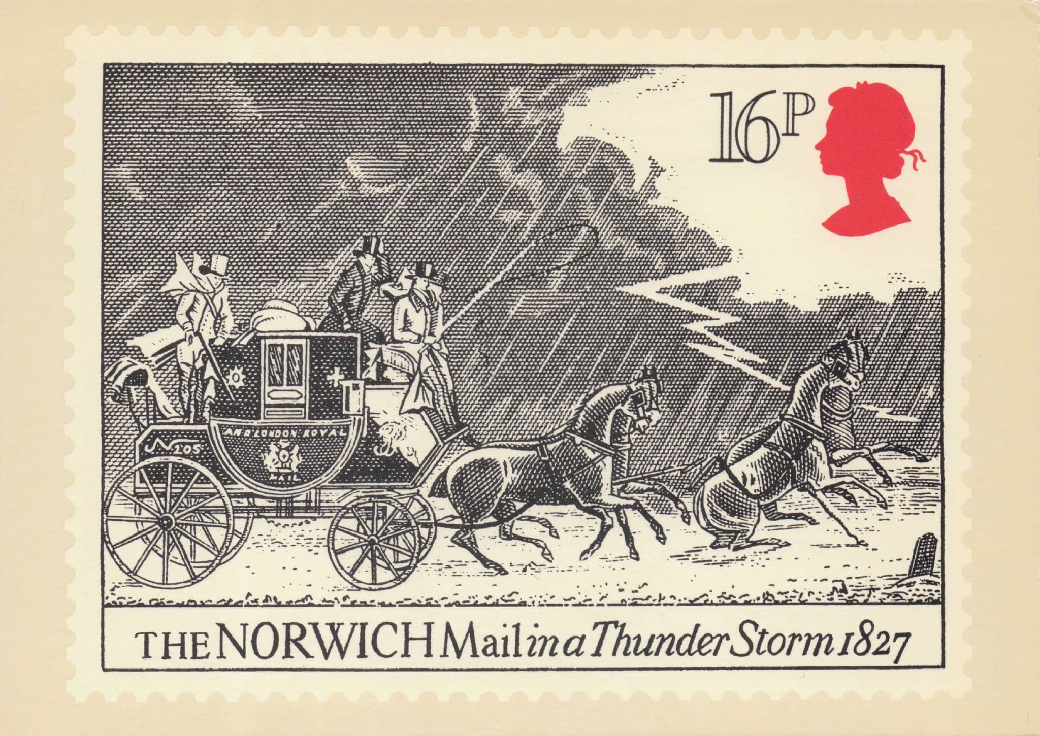 Norwich Victorian Mail Coach Norfolk In Disaster Weather Storm Painting Postcard