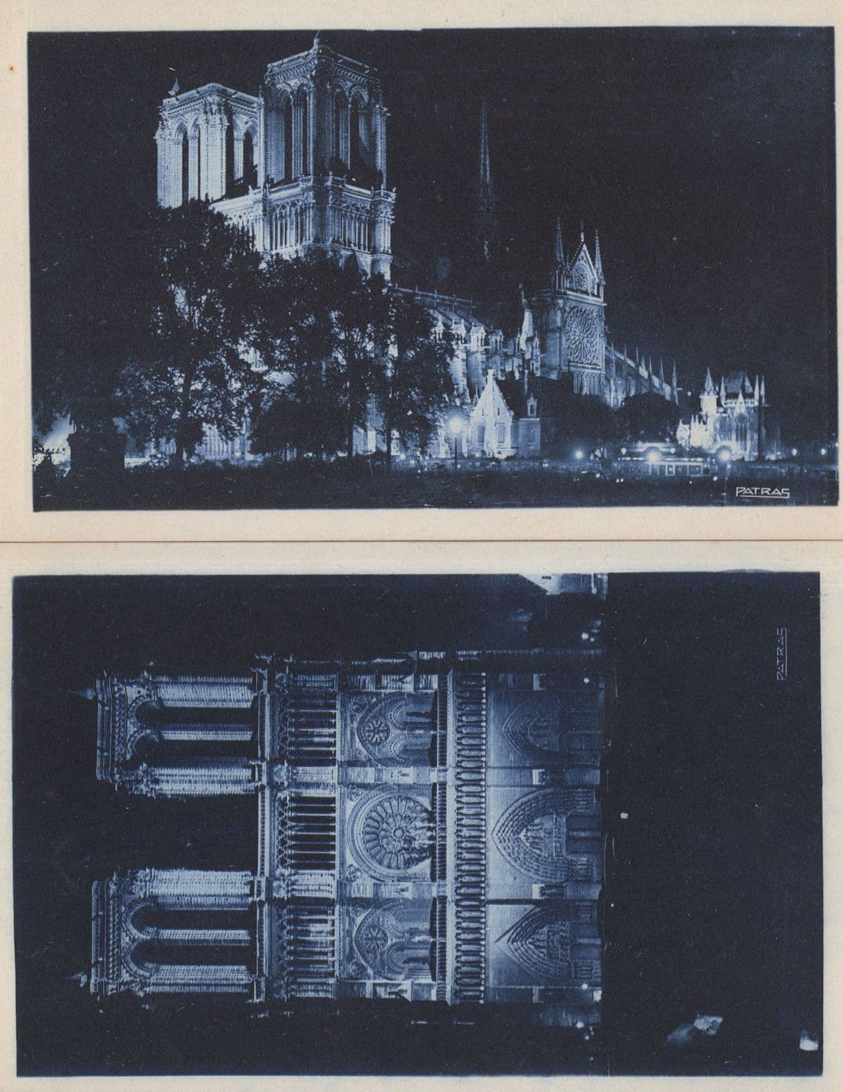 Notre Dame Church at Night Paris 2x French Old Postcard s