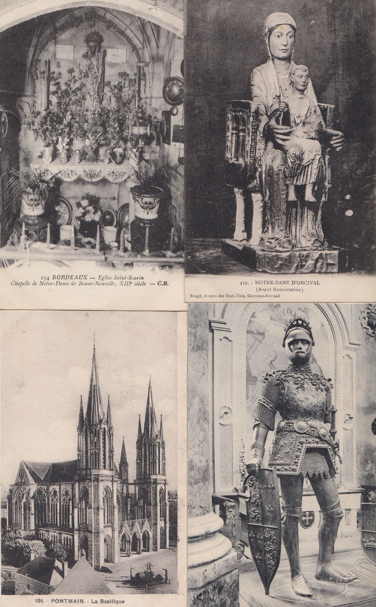 Notre Dame D'Orcival Pontmain Bordeaux King Arthur 4x French Statue Postcard s