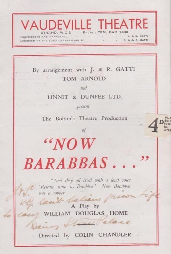 Now Barabbas Stanley Beard Drama Vaudeville London Theatre Programme