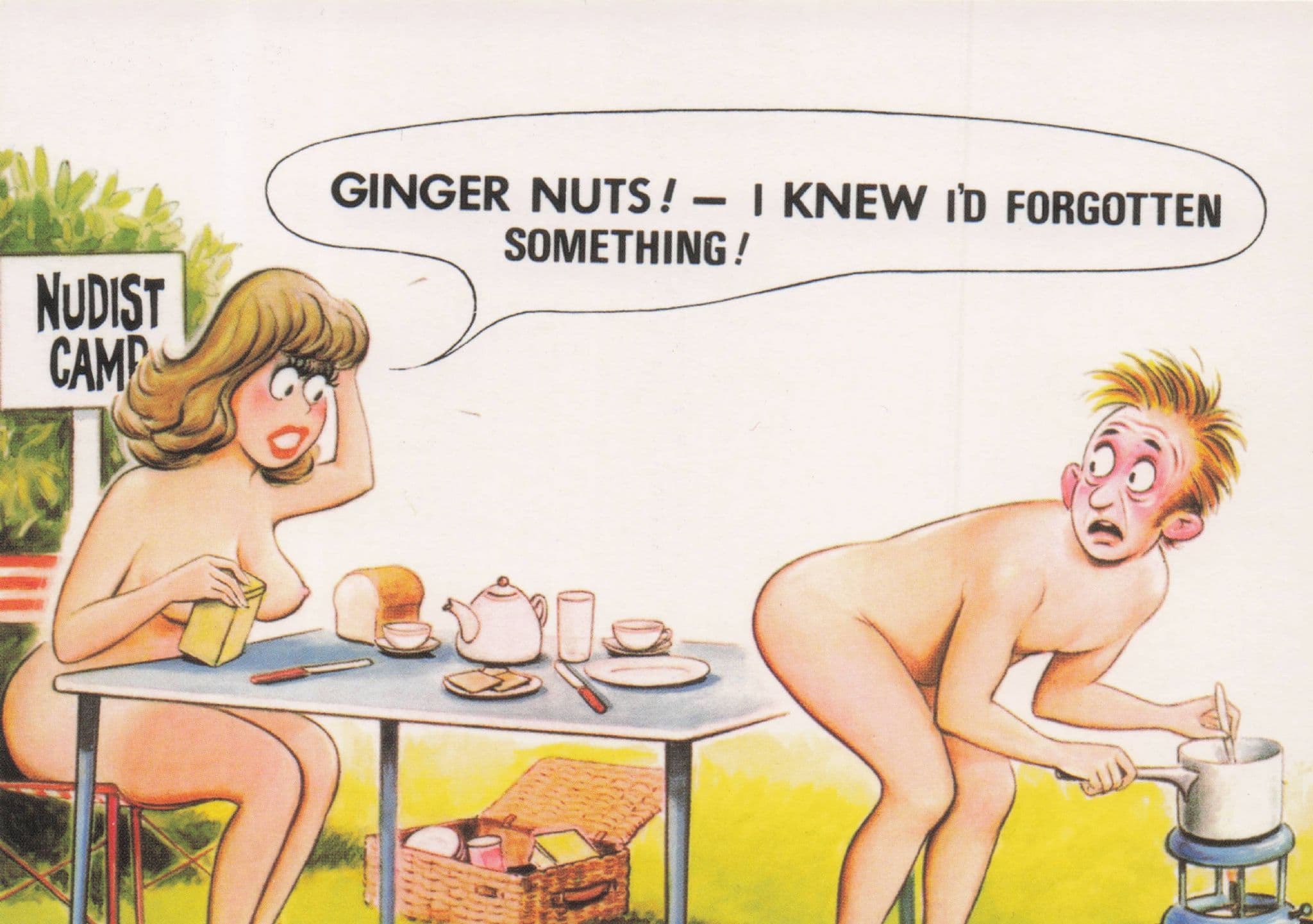 Nudist Camp Lovers Breakfast Toast Ginger Nuts Bamforth Comic Postcard
