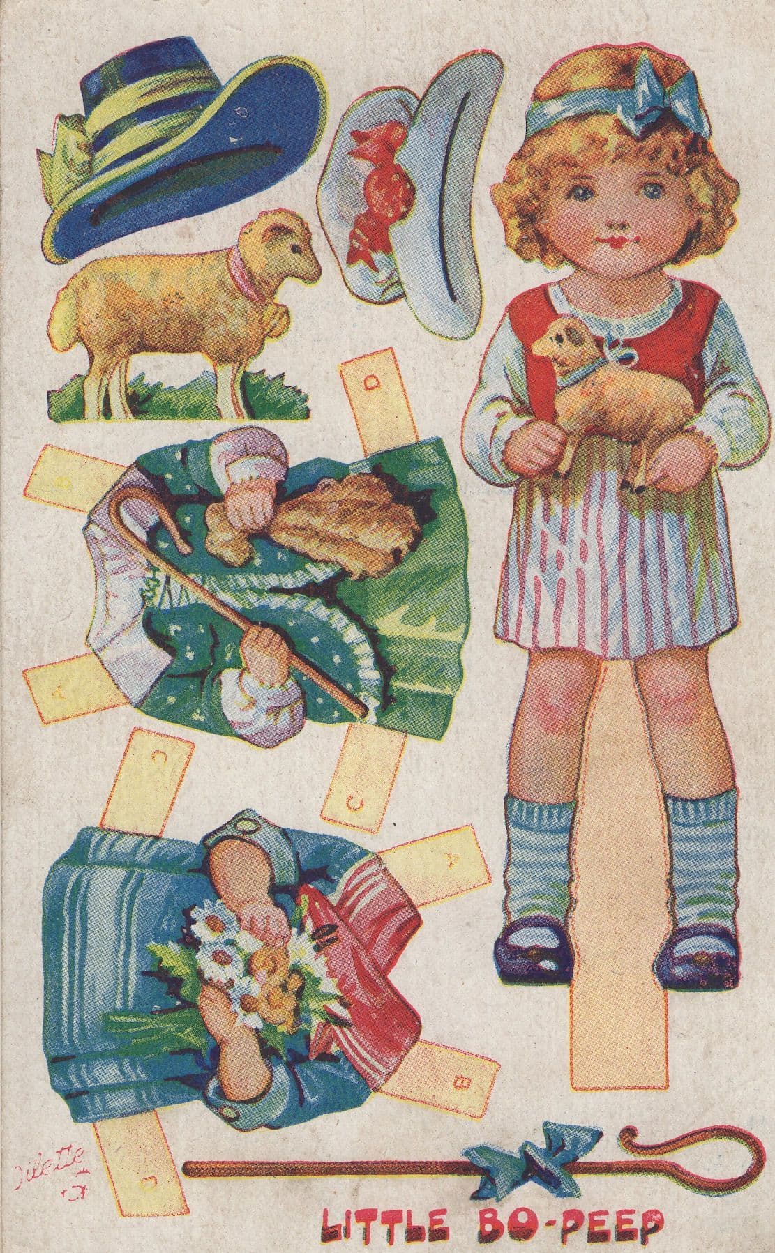 Nursery Rhymes Dressing Dolls Antique Tucks Little Bo Peep Postcard