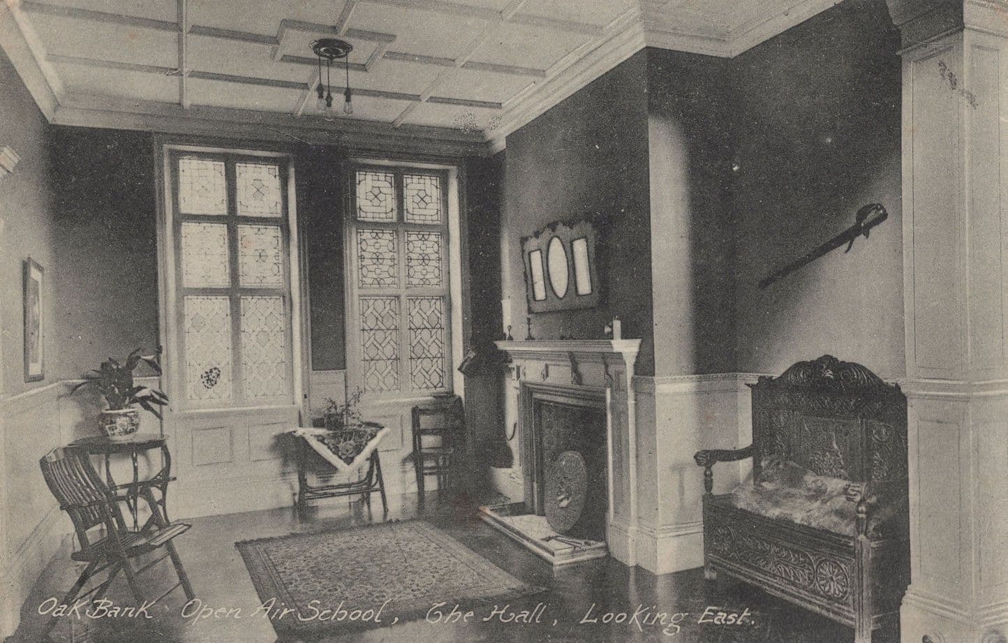 Oak Bank Open Air School Kent The Hall Fireplace Antique Postcard