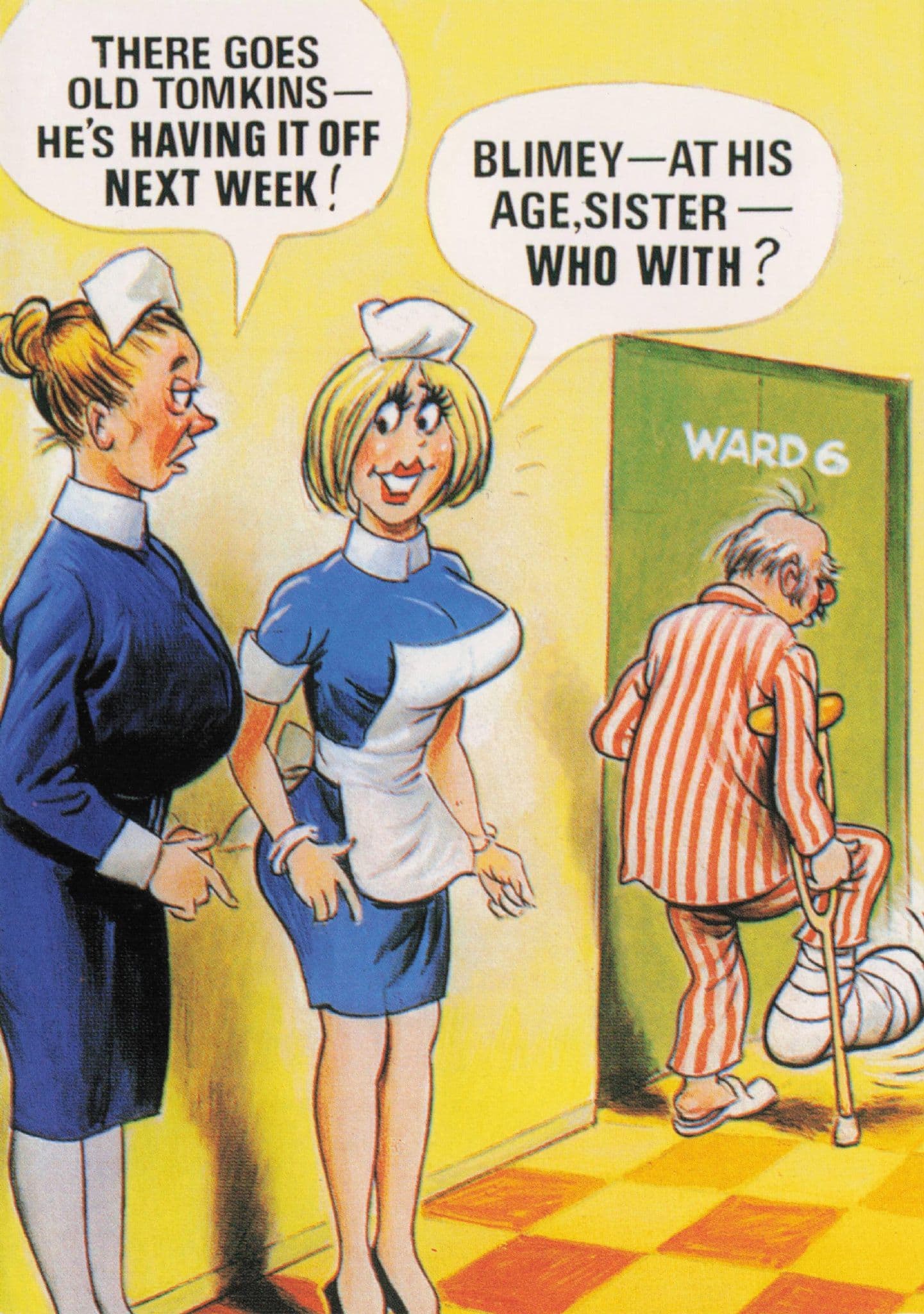 OAP Hospital Patient Having It Off Matron Nurse Bamforth Comic Postcard