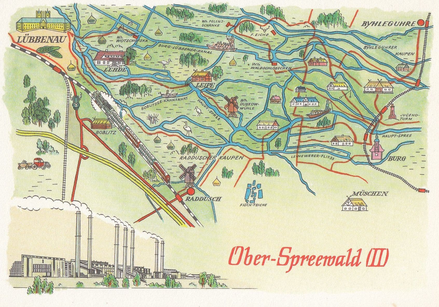 Oberspreewald Brandenburg German Germany Karte Lubbenau Map Postcard