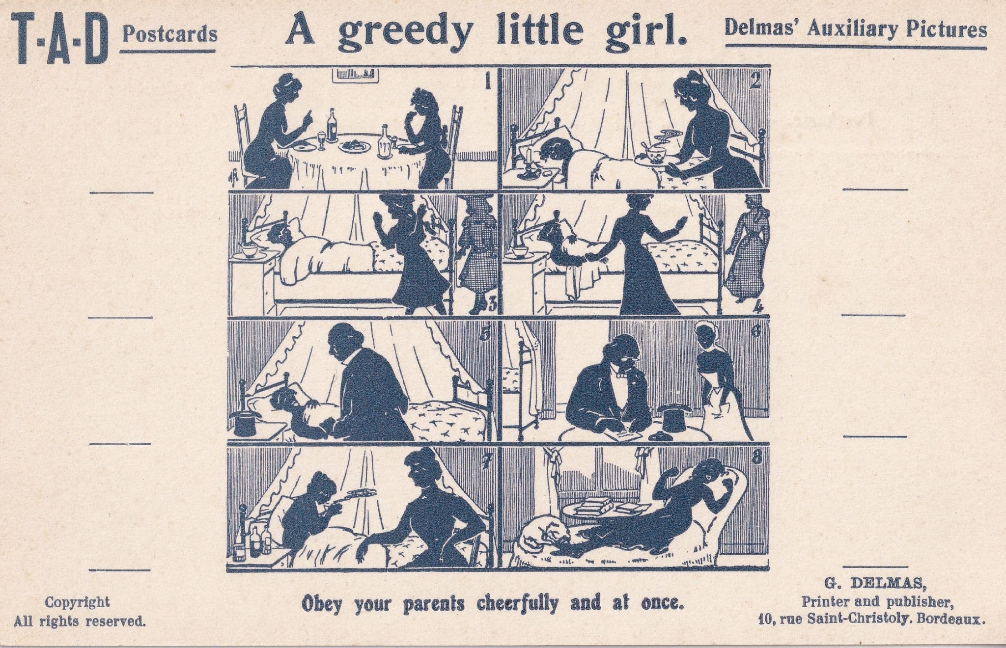Obey Your Parents French Greedy Childrens Discipline Antique Postcard
