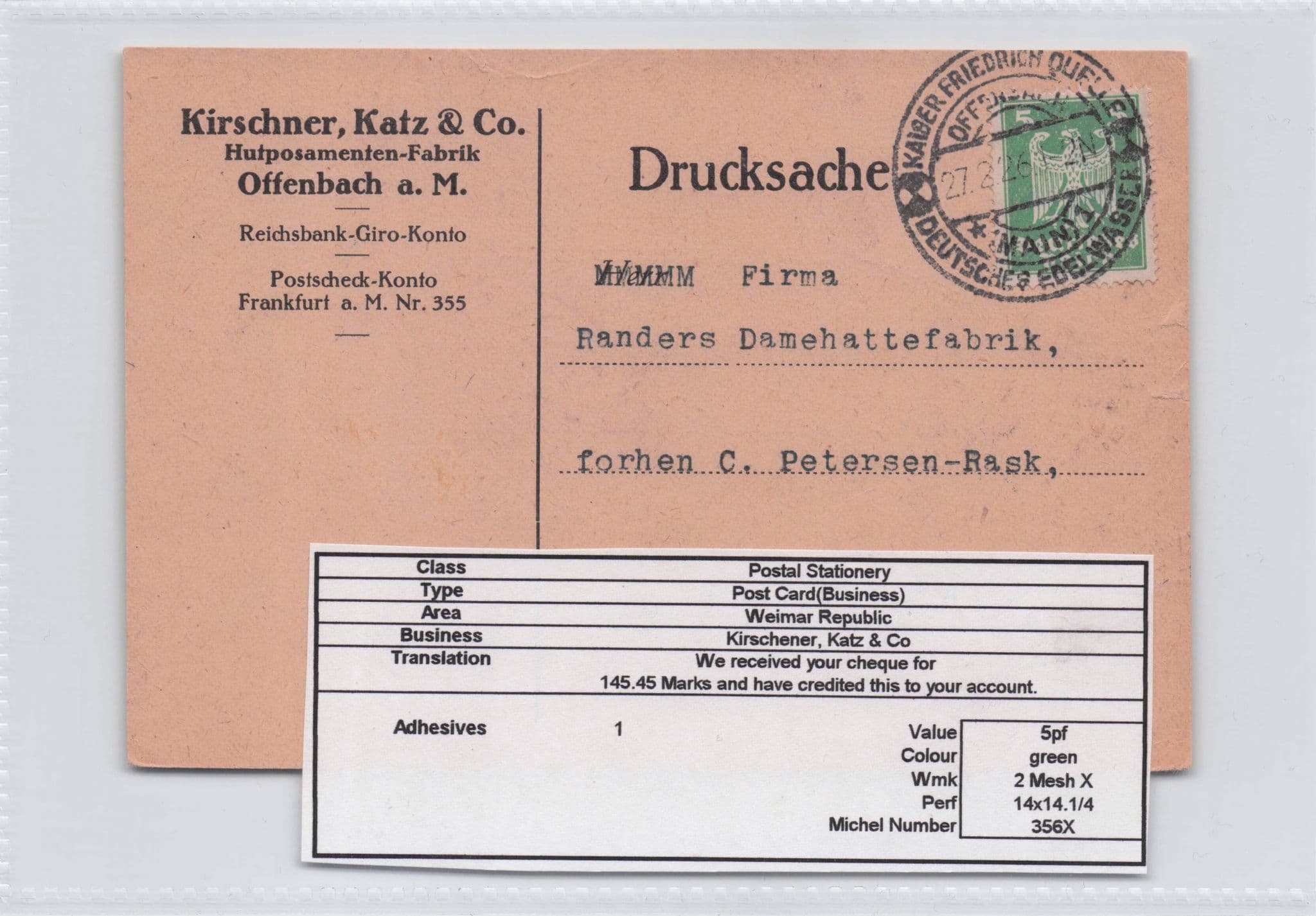 Offenbach Industry Factory Weimar Republic Germany Old 1926 Postcard