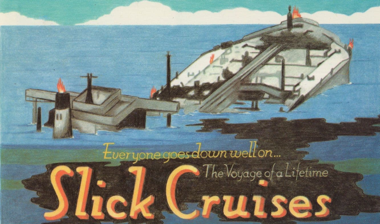 Oil Slick Cruises Comic Spoof Ship Disaster Advertising Postcard