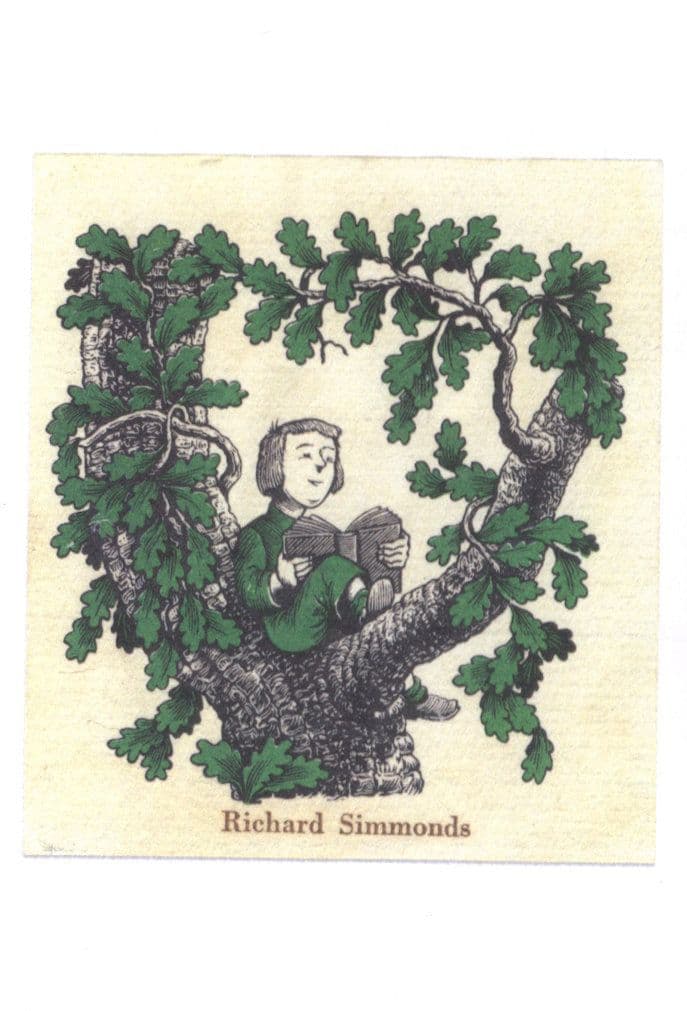Old Bookplate For Richard Simmonds Reading Book In Tree Postcard