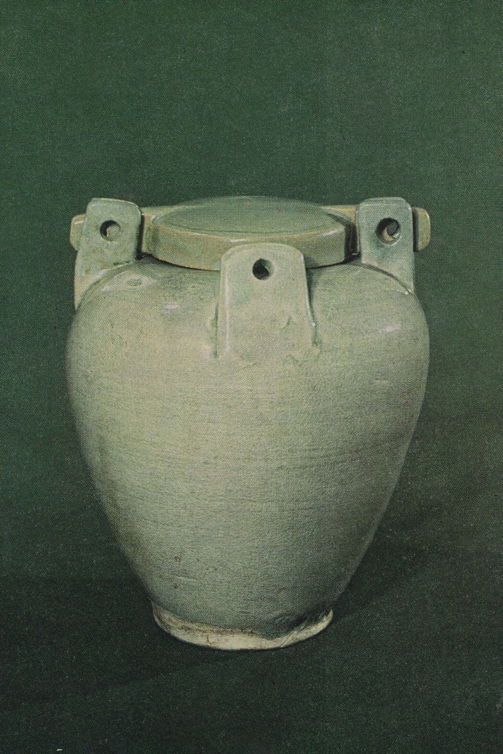 Old Celadon Jar Loop Handles Knobs Five Dynasties Chinese Postcard