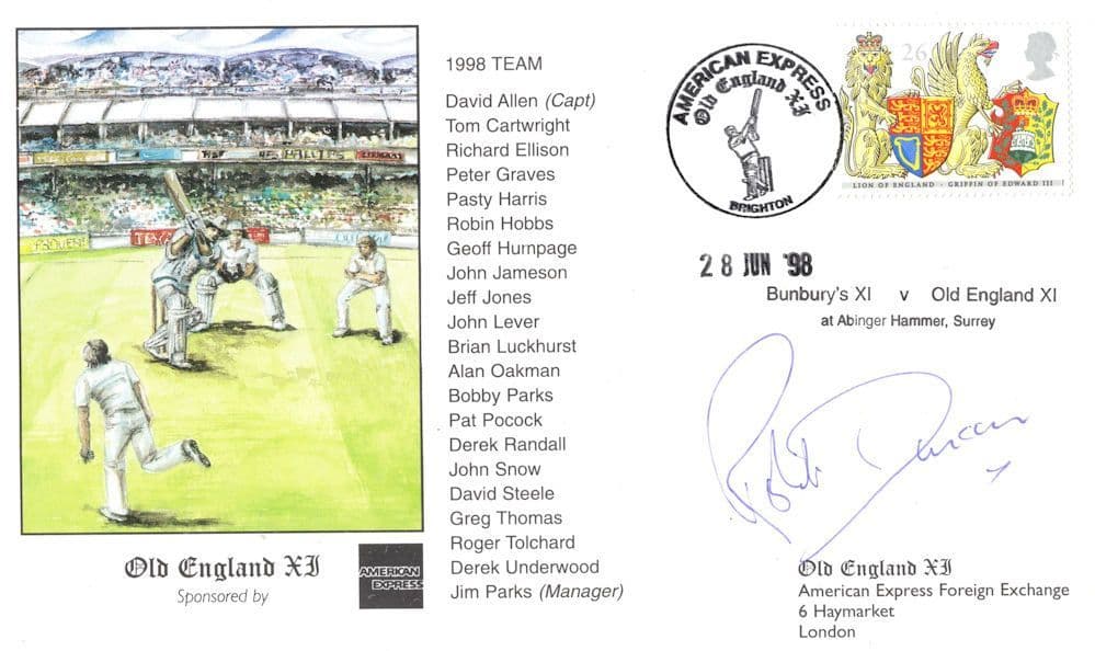 Old England XI Cricket Unidentified Hand Signed 1998 FDC