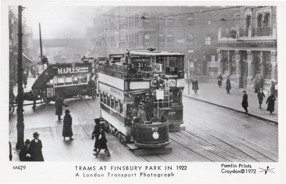 Old Finsbury Park Bus Tram London in 1922 Photo Posatcard