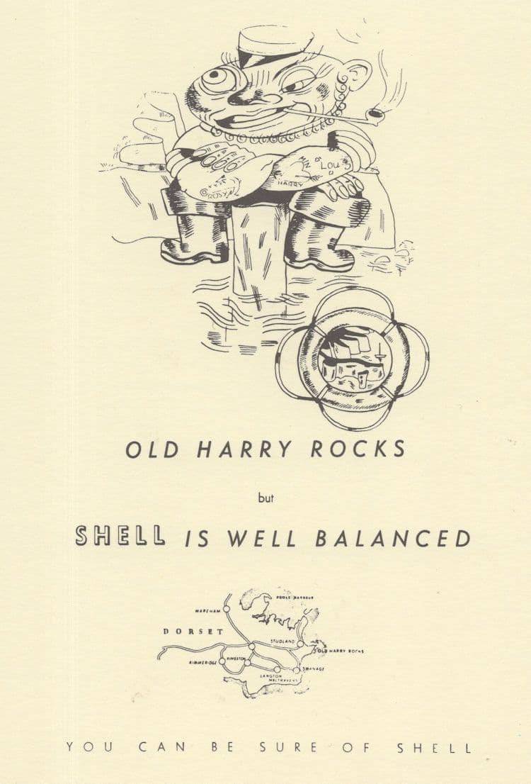 Old Harry Rocks Dorset Sailor Smoking Shell Petrol Map Postcard