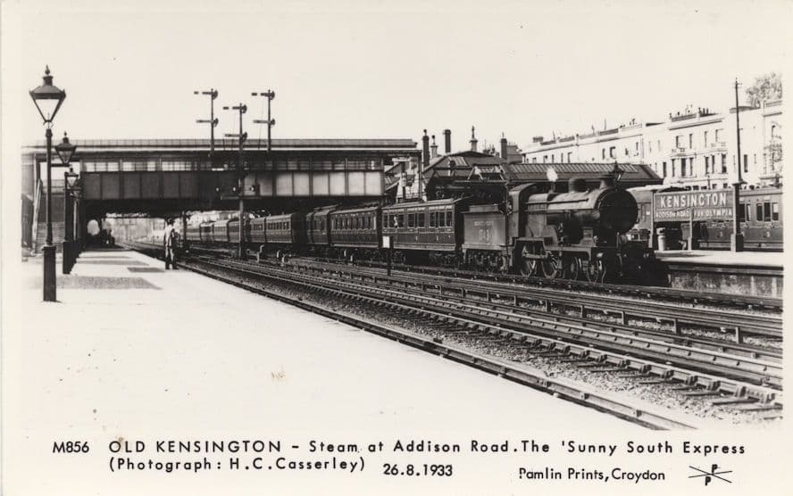 Old Kensington Steam at Addison Road Sunny South Express Train Postcard