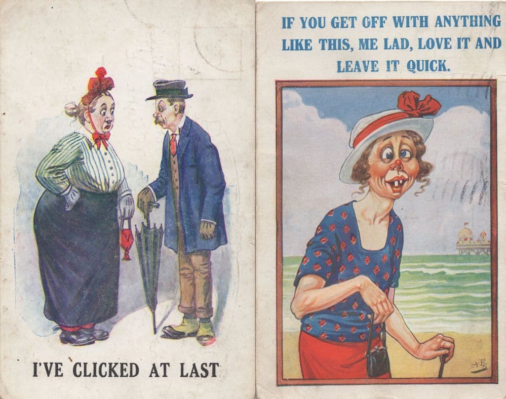 Old Lady Ladies Flirting Admired 2x Antique Comic Postcard s