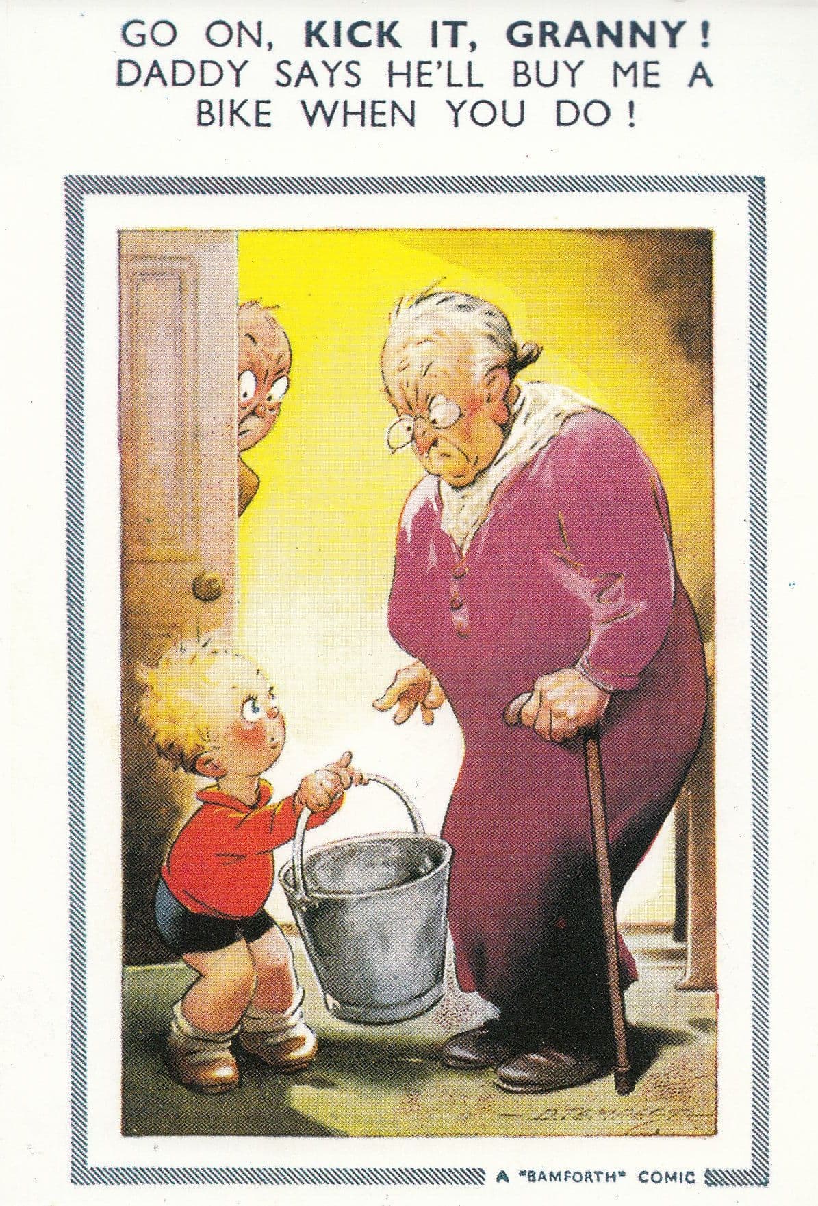 Old OAP Lady Kick The Bucket Die Passing Away Comic Humour Postcard