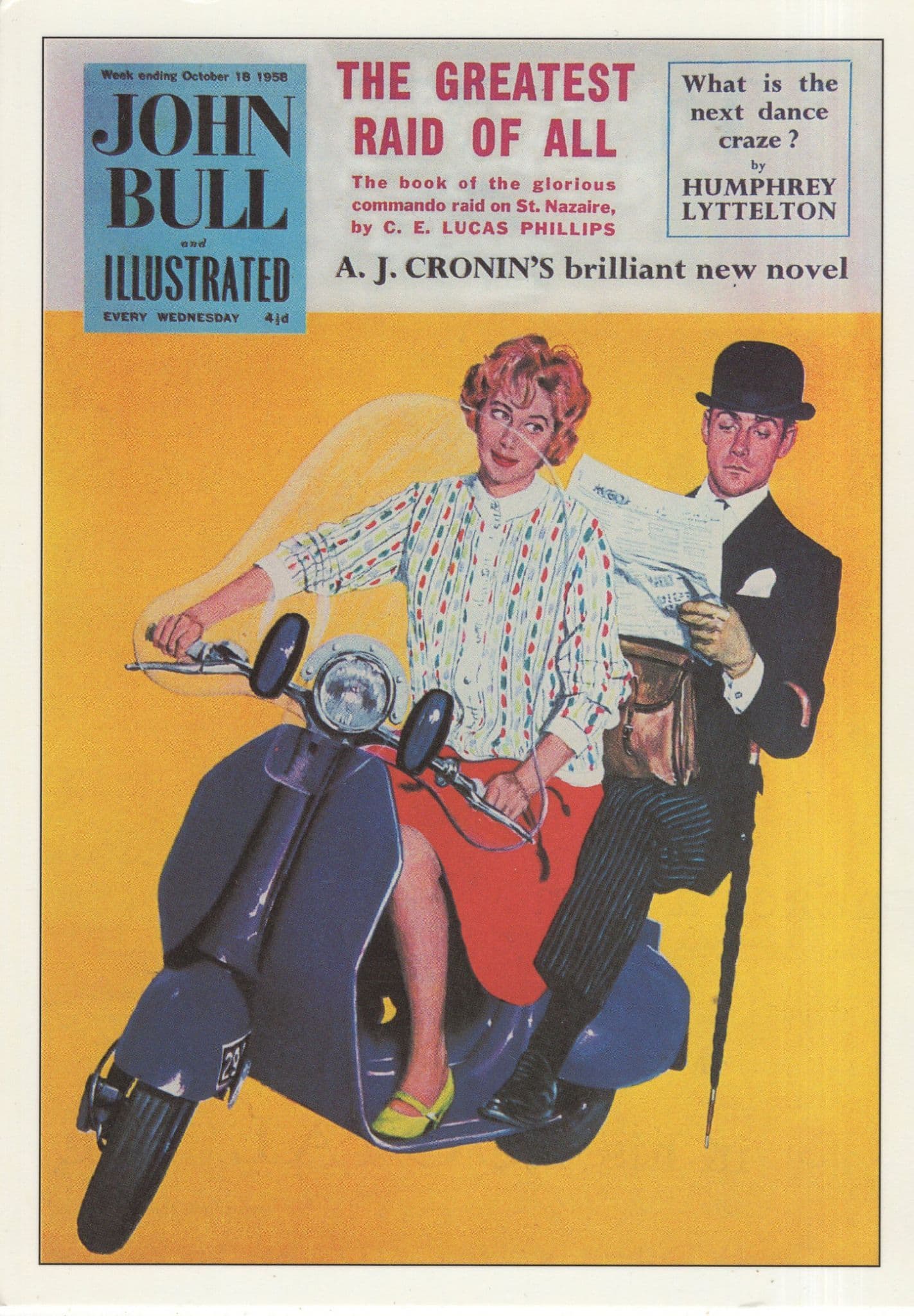 Old Scooter Moped Bike John Bull Illustrated Book Postcard