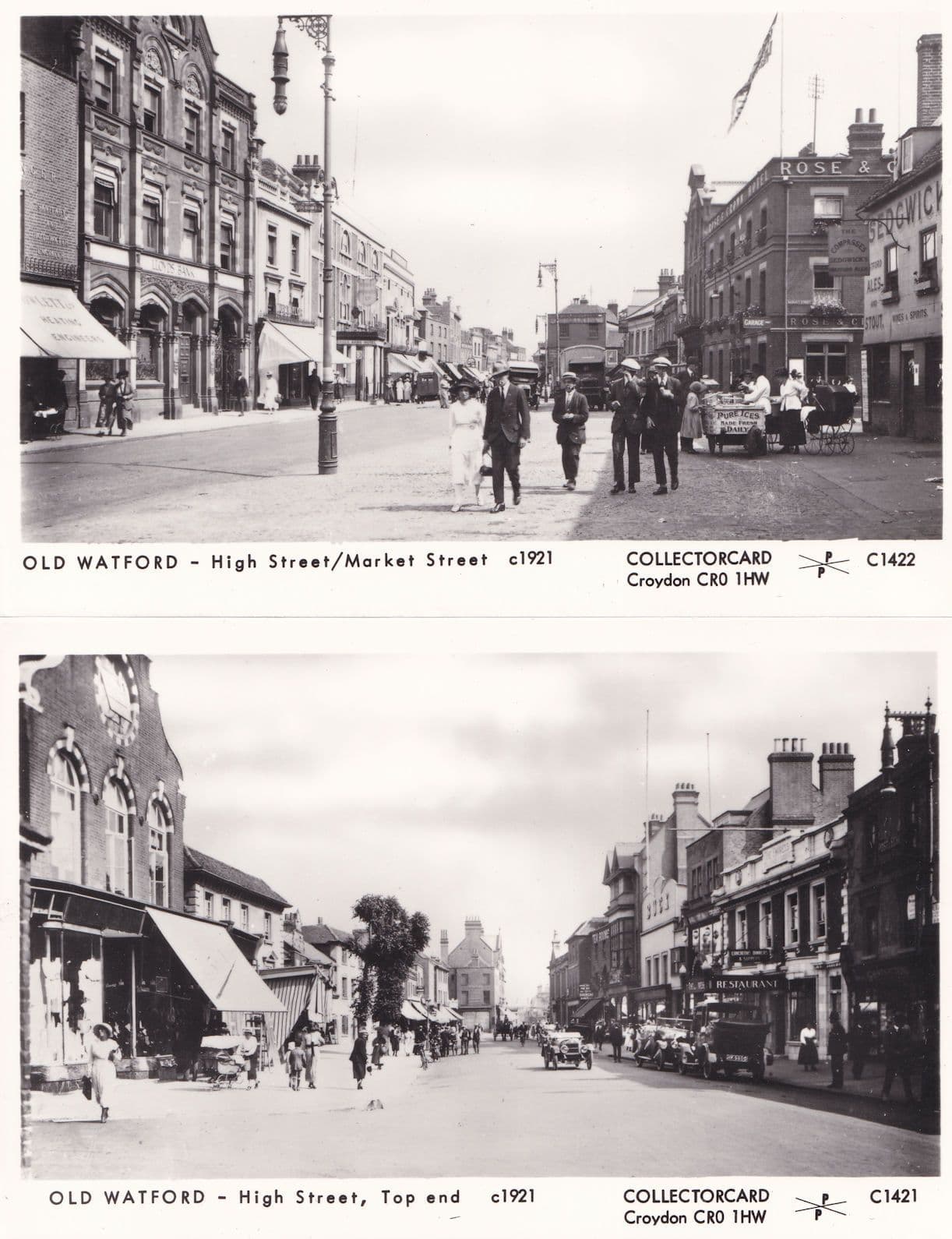 Old Watford High Street 2x Limited Repro Shop Postcard s