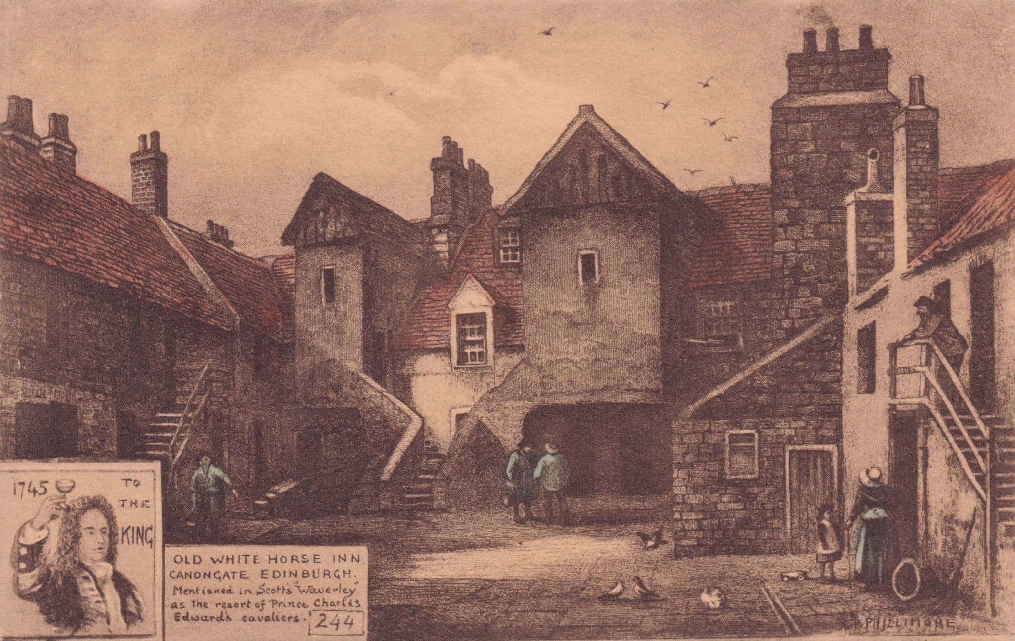 Old White Horse Inn Pub King Charles Edward Edinburgh Phillimore Postcard