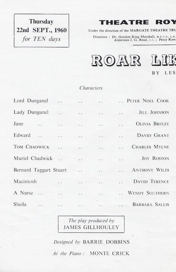 Olivia Breeze On The Buses Roar Like A Dove Kent Old Theatre Programme