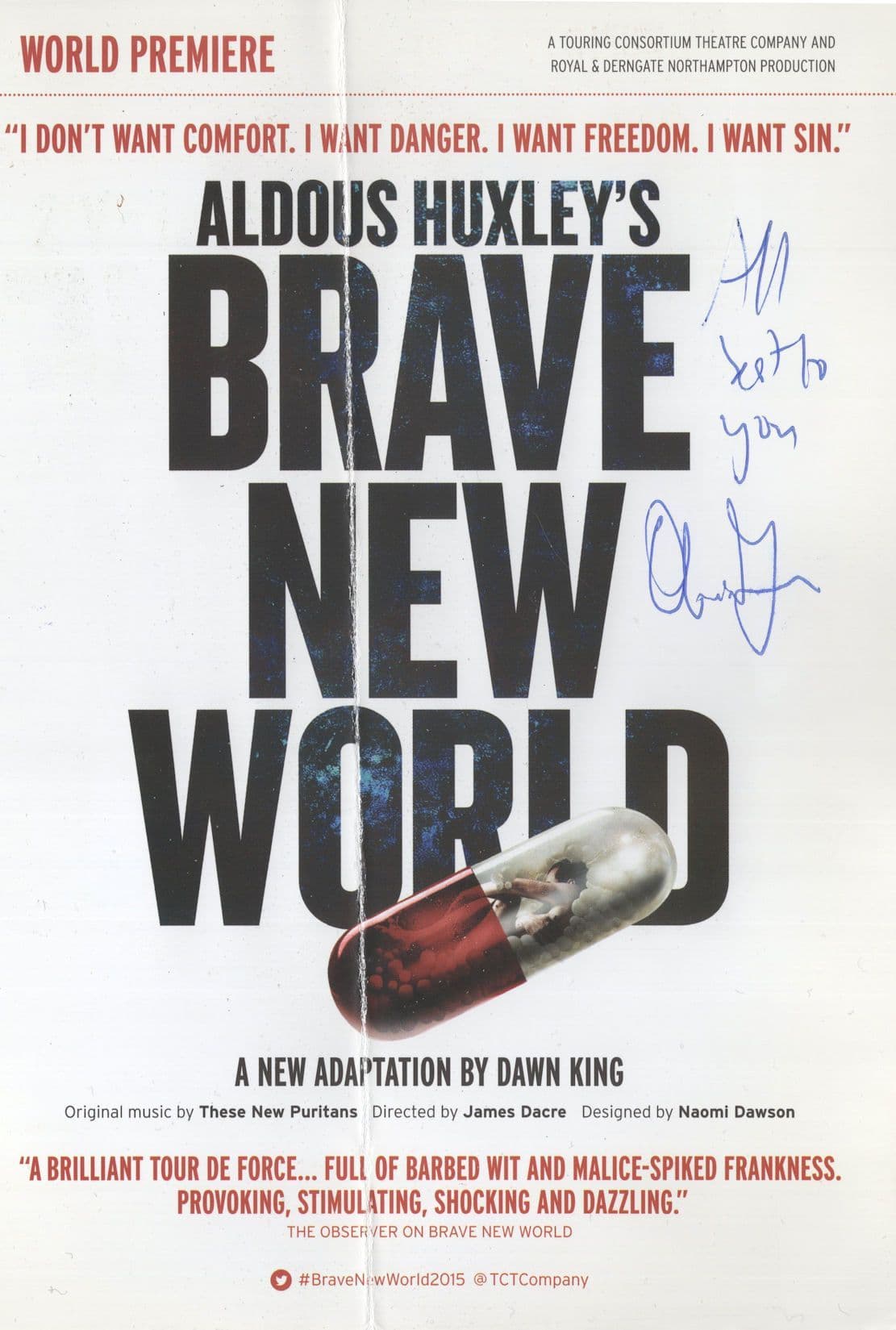 Olivia Morgan Of Assassins Creed Aldous Huxley Folded Hand Signed Flyer